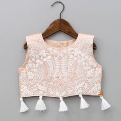 Pre Order: Floral Embroidered Fringed Hem Top And Flared Palazzo
