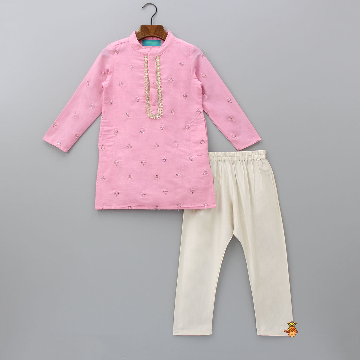 Sequin Embroidered Pink Kurta And Pyjama