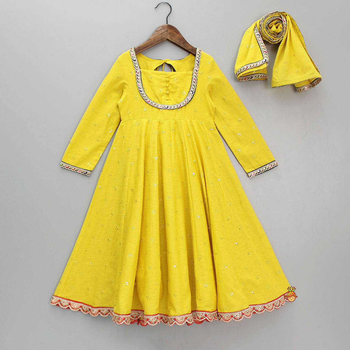 Sequin Detail Yellow Kurti With Matching Dupatta