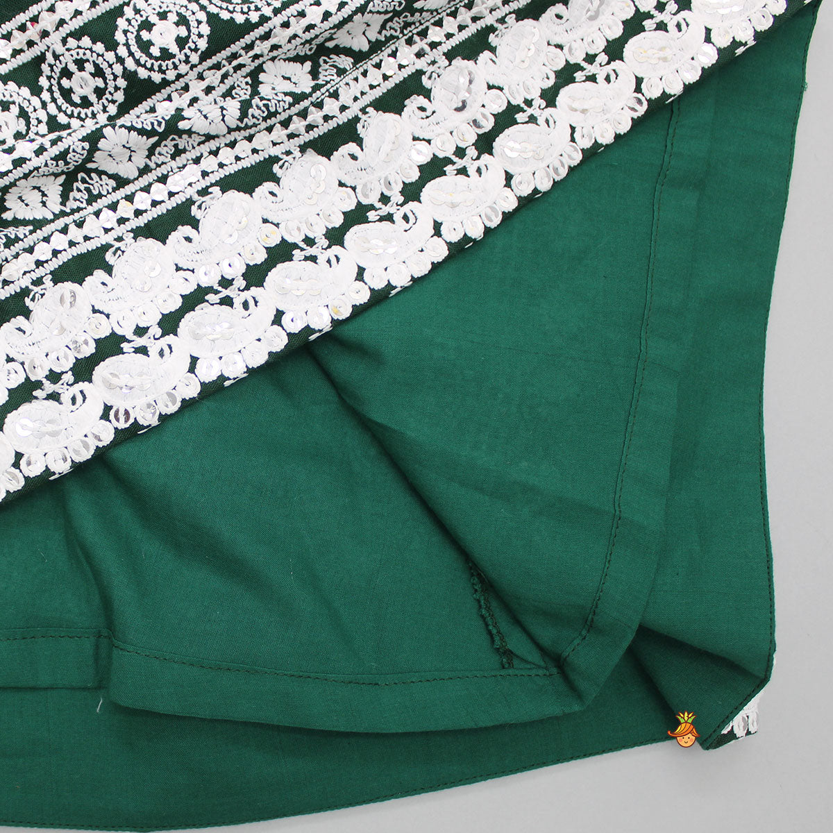 Pre Order: Intricate Floral Thread Embroidered Green Kurti And Dhoti