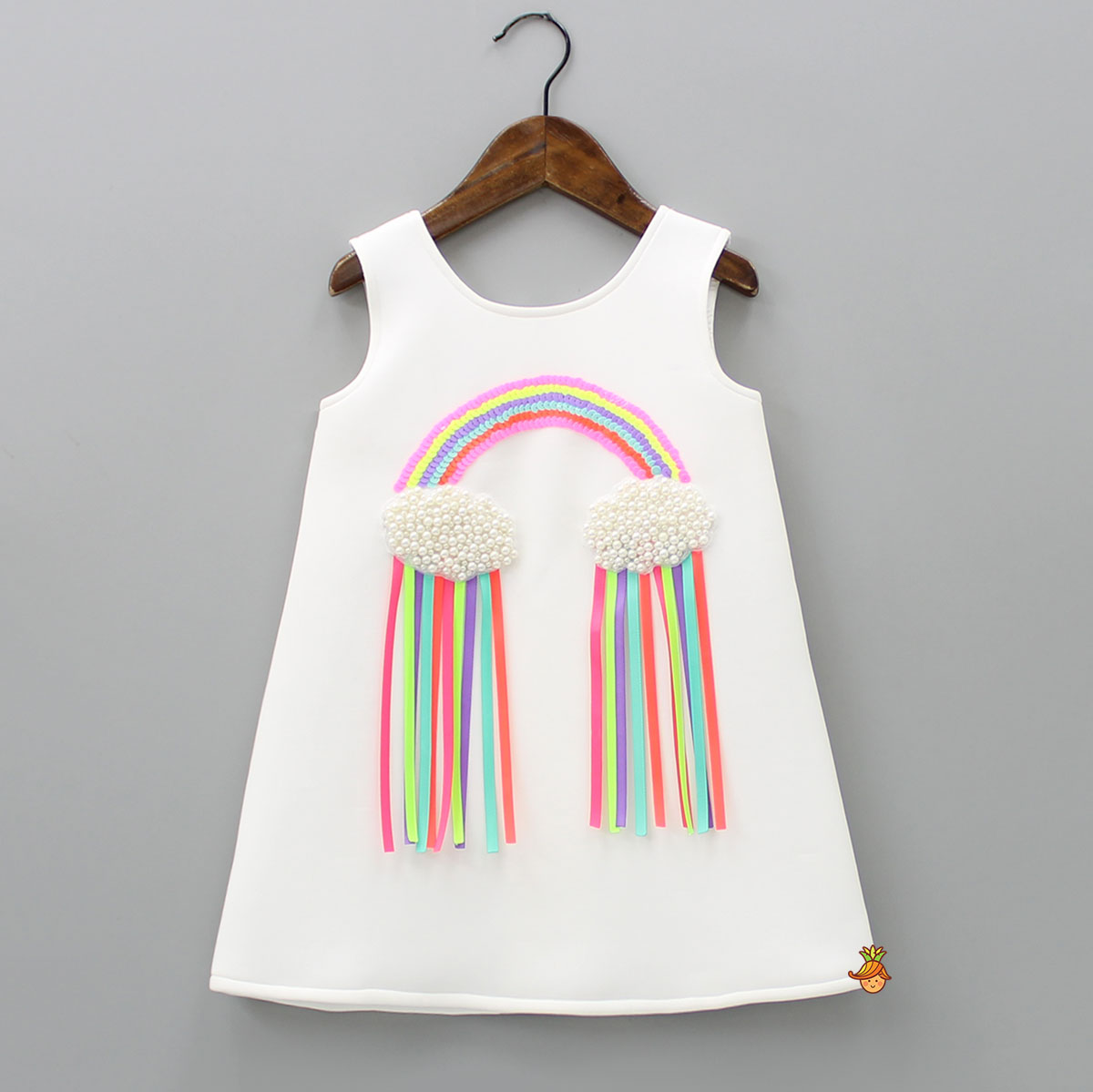 Sequins Rainbow Embroidered White Dress With Bowie Hair Clip