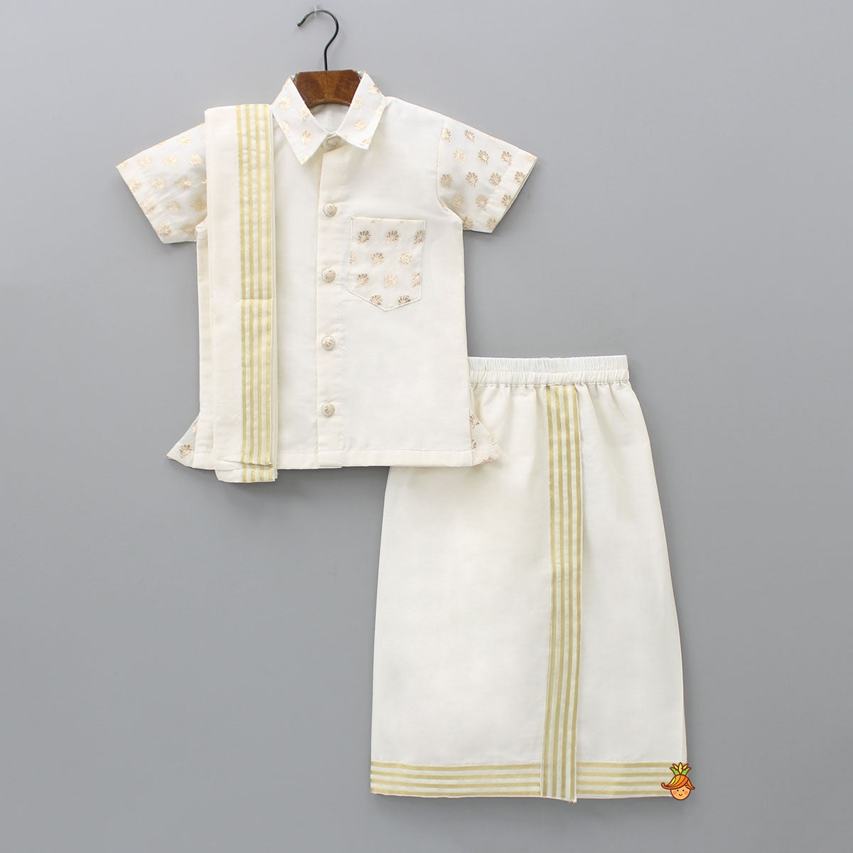 Exquisite Off White Shirt And Stitched Lungi With Shawl