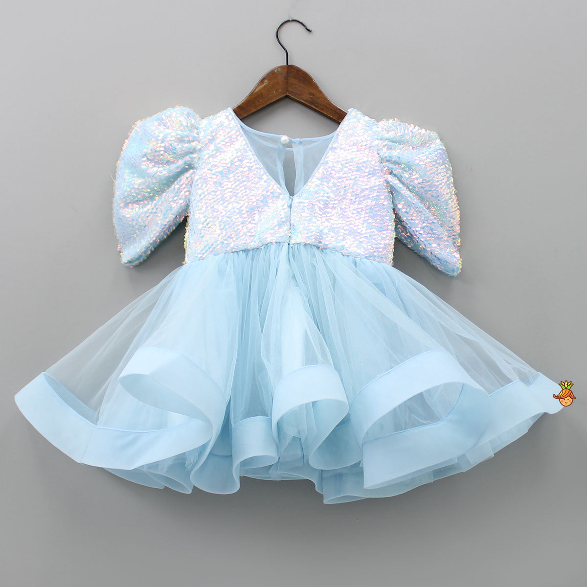 Pre Order: Sequins Beautified Flared Blue Dress With Swirled Hair Clip