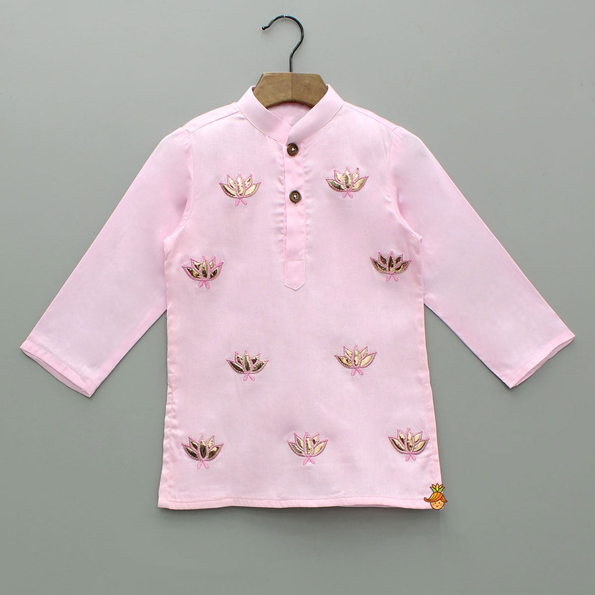 Lotus Patch Embroidered Pink Kurta And Dhoti