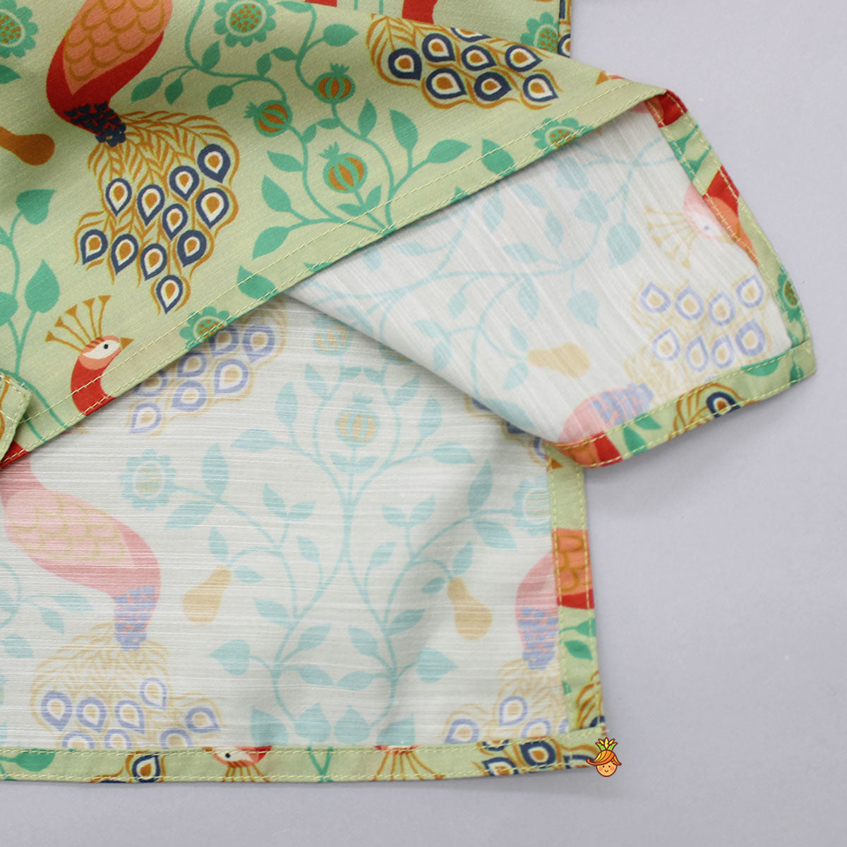 Peacock Printed Kurta And Dhoti With Matching Mukut