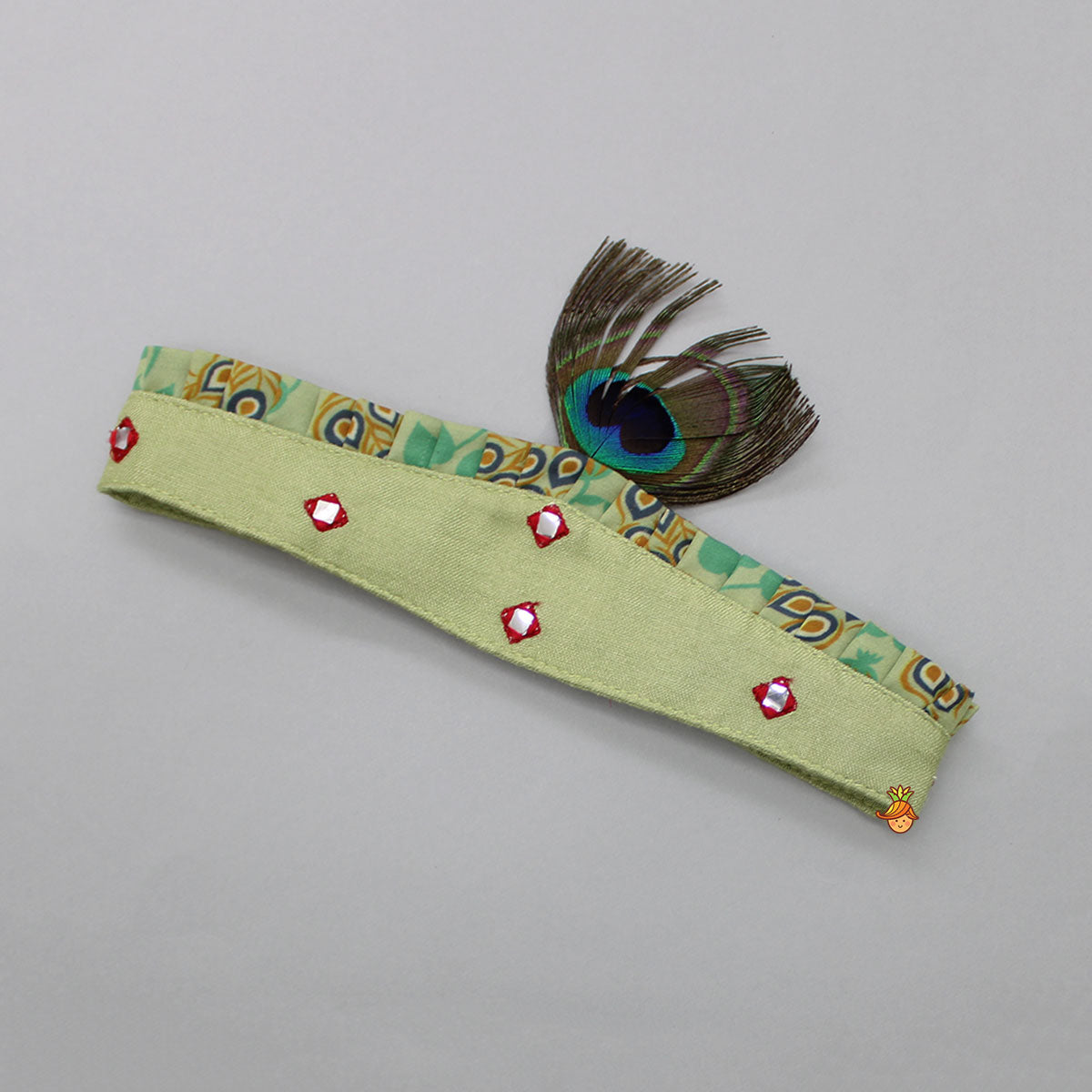 Peacock Printed Kurta And Dhoti With Matching Mukut