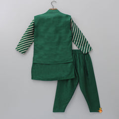 Pre Order: Ethnic Gota Lace Detailed Green Kurta And Jacket With Pyjama