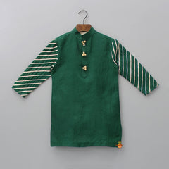 Pre Order: Ethnic Gota Lace Detailed Green Kurta And Jacket With Pyjama