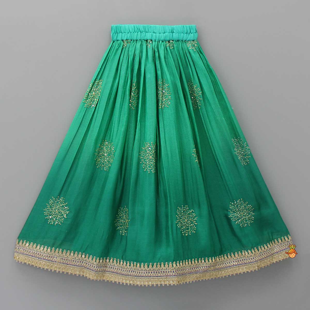 Embroidered Blue Top And Green Lehenga