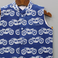 Pre Order: Bike Printed Blue Jacket