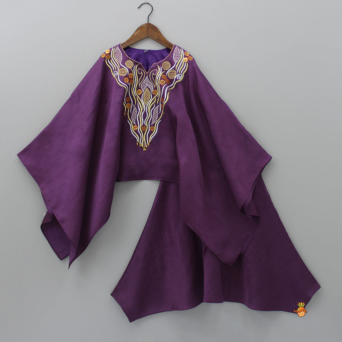 Pre Order: Stunning Embroidered Purple Kaftan Top And Cowl Pant