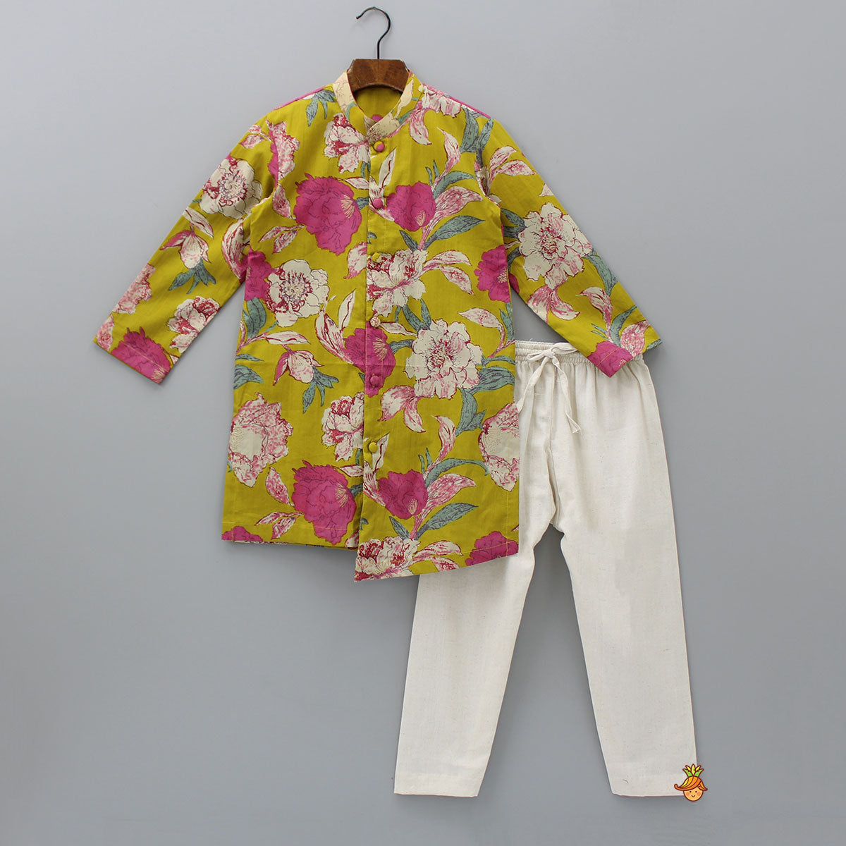 Pre Order: Floral Printed Stylish Hem Kurta With Pyjama