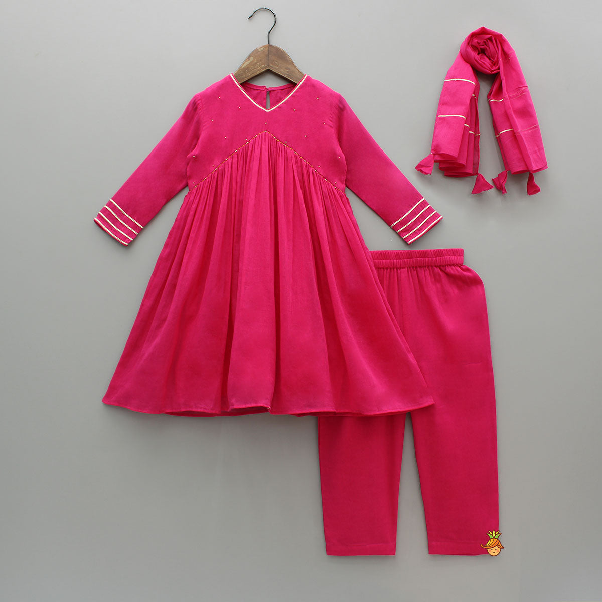 Beads Adorned Pink Kurti And Pant With Dupatta