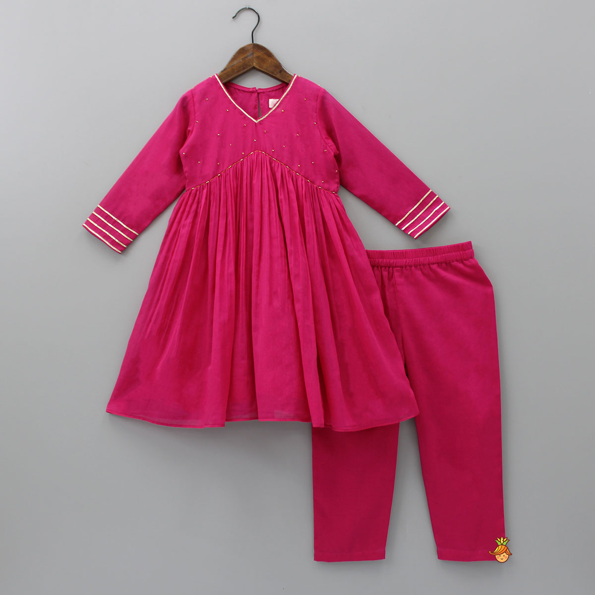 Beads Adorned Pink Kurti And Pant With Dupatta