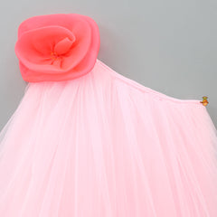 Pre Order: Swirled Flower Enhanced Pink One Shoulder Dress With Hair Band