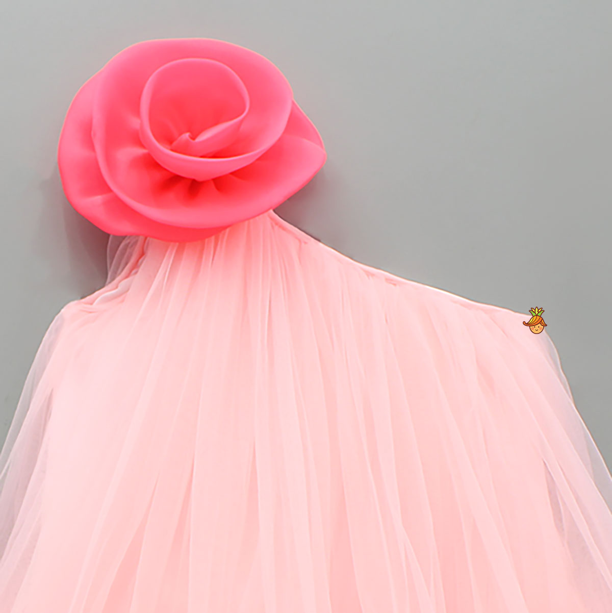 Swirled Flower Enhanced Pink One Shoulder Dress With Hair Band