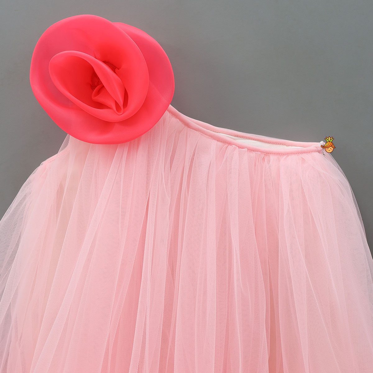 Swirled Flower Enhanced Pink One Shoulder Dress With Hair Band