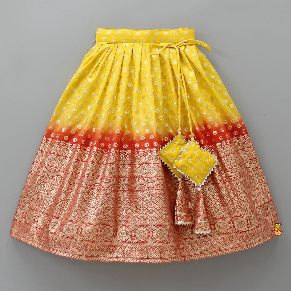 Splendid Embroidered Yellow Top With Lehenga And Fringed Lace Dupatta