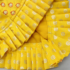 Pre Order: Splendid Embroidered Yellow Top With Lehenga And Fringed Lace Dupatta