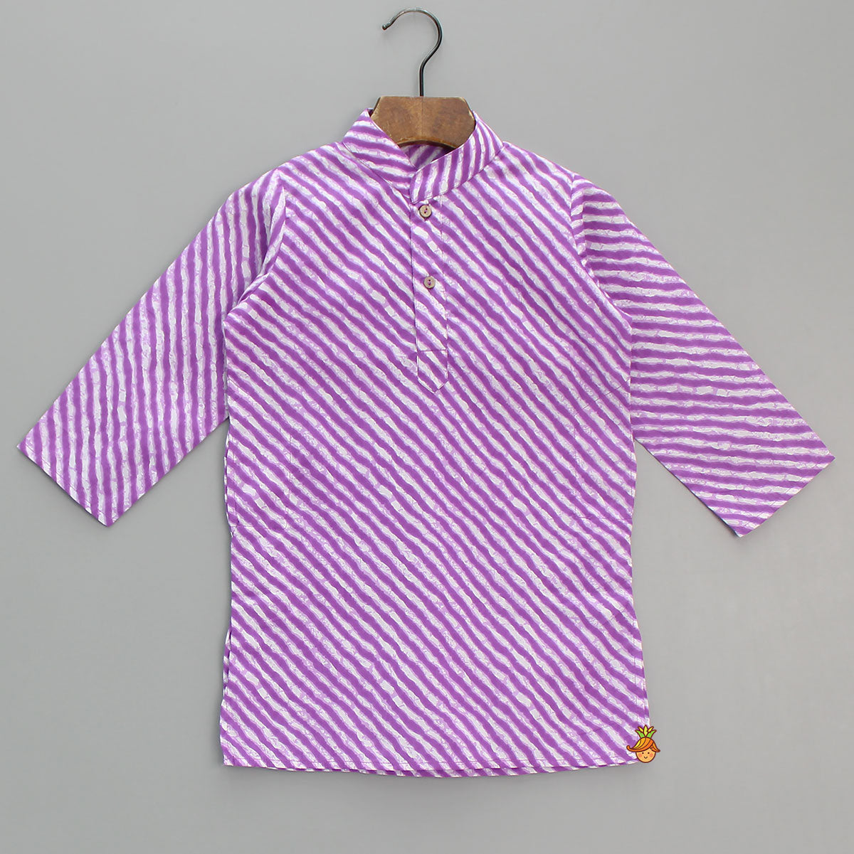 Leheriya Printed Mandarin Collar Purple Kurta With White Pyjama