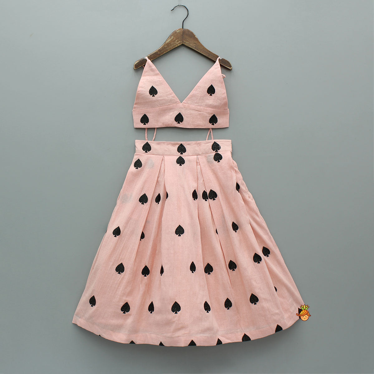 Spade Embroidered Stylish Tie Knot Strap Top And Lehenga