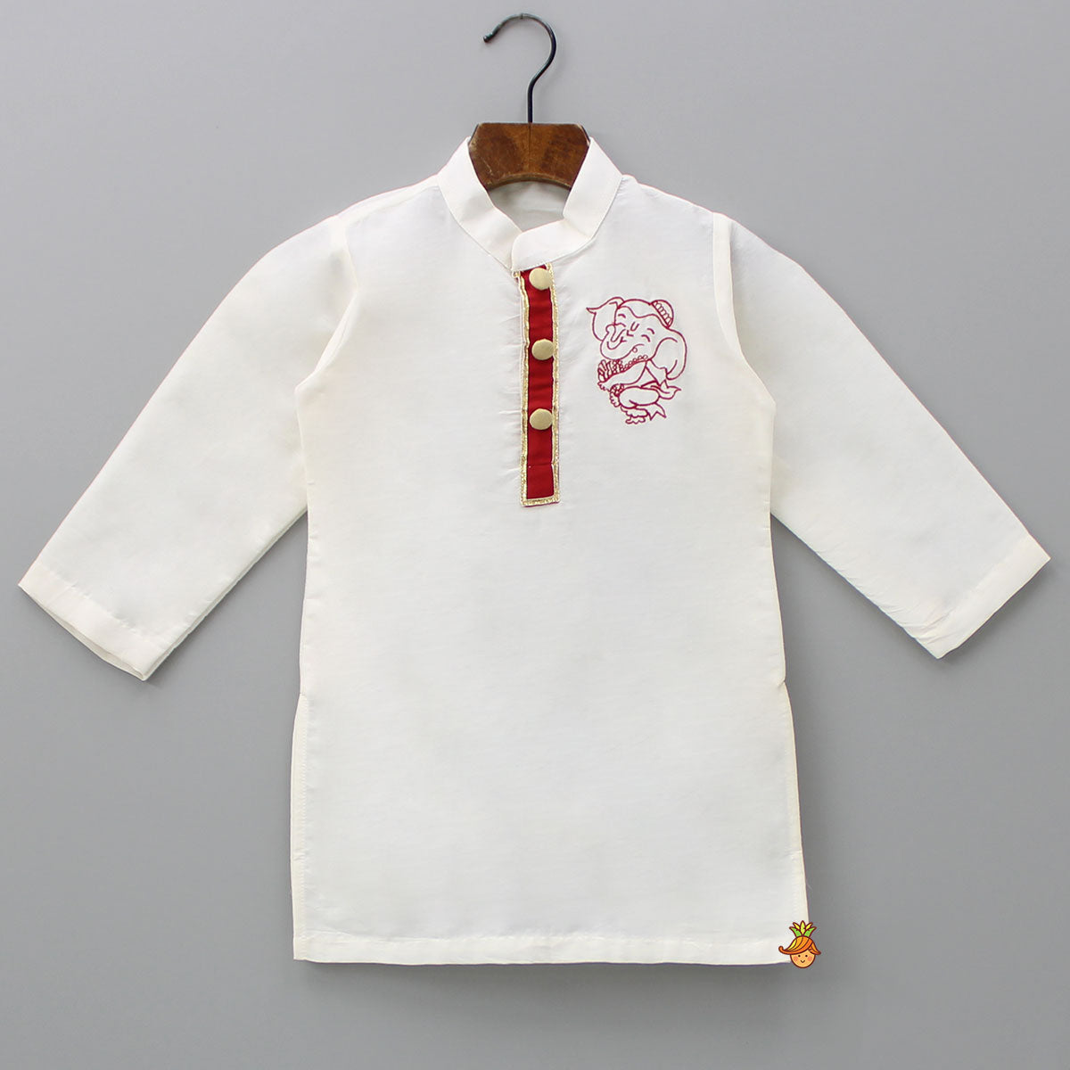 Ganesha Embroidered Off White Kurta And Dhoti