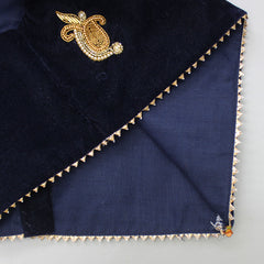 Pre Order: Stunning Embroidered Blue Velvet Top And Layered Lehenga With Dupatta