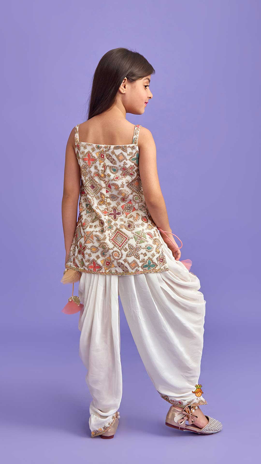 Stylish Embroidered Top With Dhoti And Net Dupatta