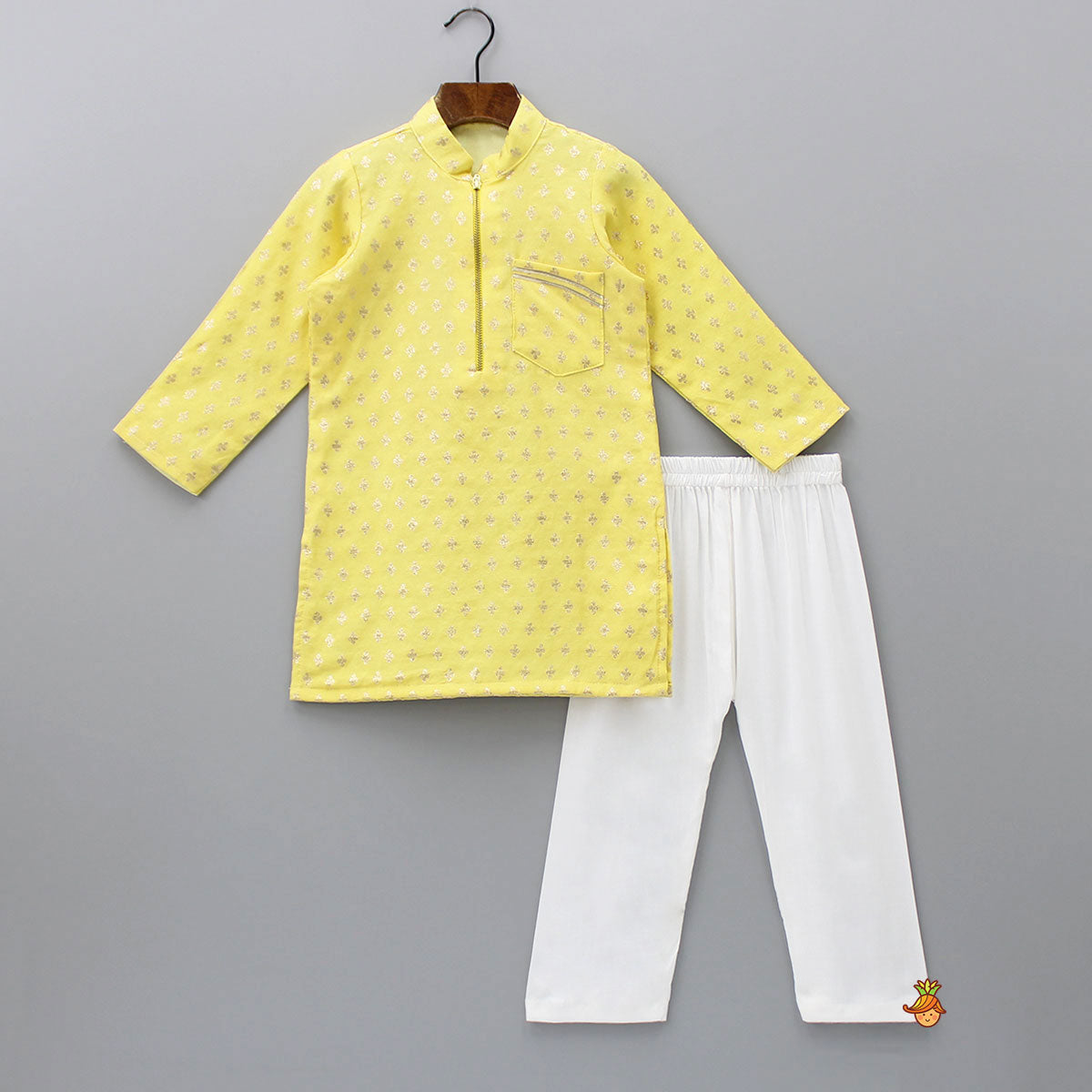 Ethnic Embroidered Yellow Kurta With Pyjama