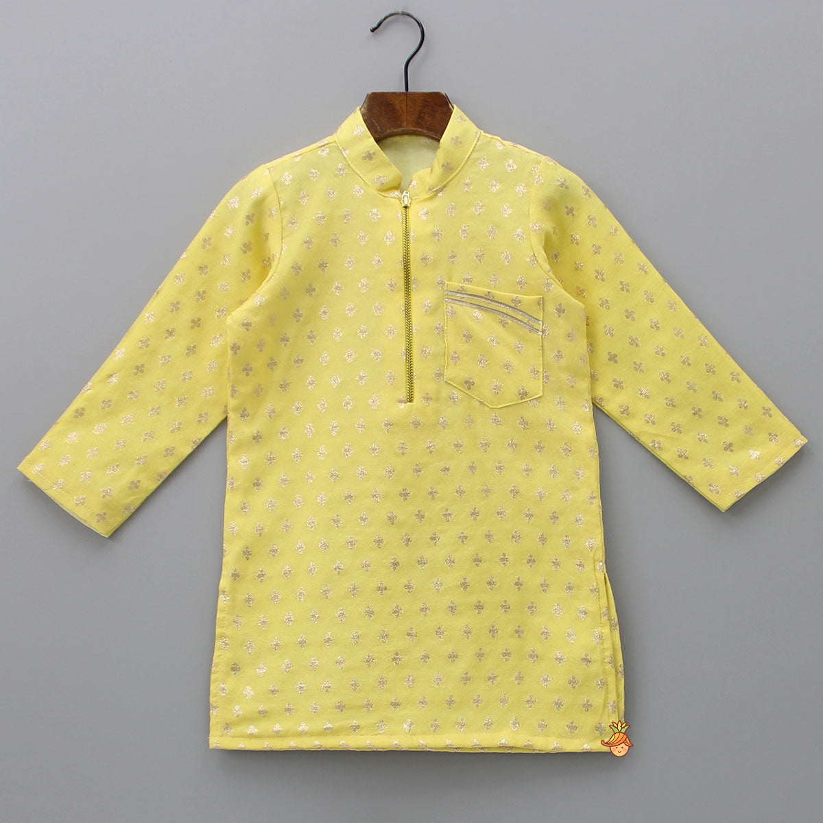 Ethnic Embroidered Yellow Kurta With Pyjama