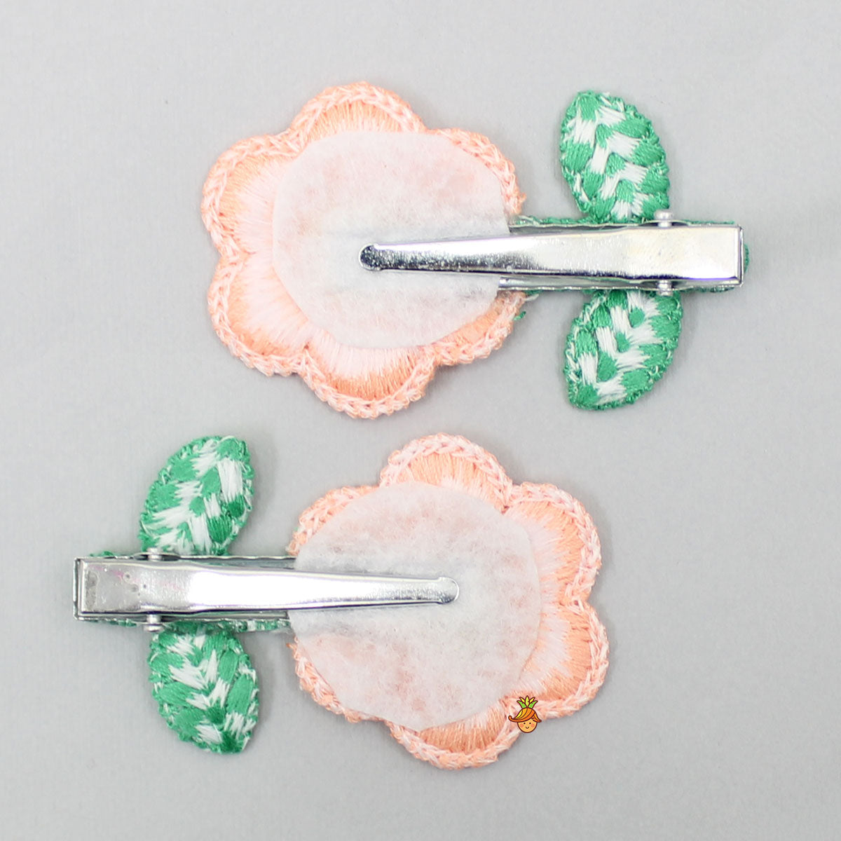 Cute Thread Embroidered Peach Flower Hair Clips