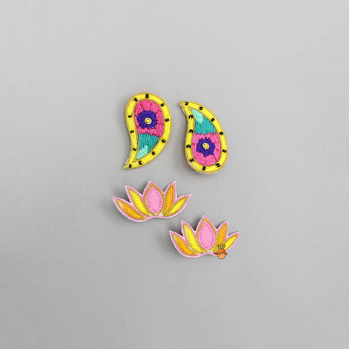 Thread Embroidered Lotus And Motif Hair Clips
