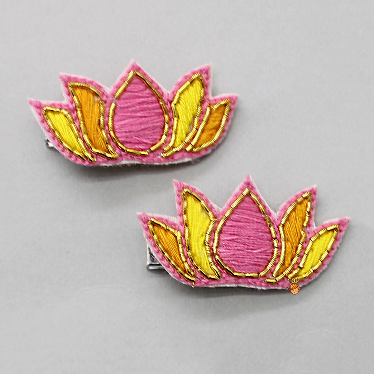 Thread Embroidered Lotus And Motif Hair Clips