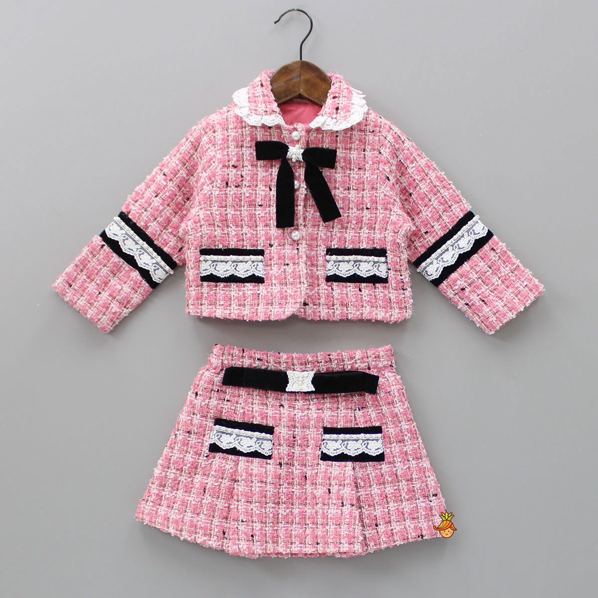Pretty Pink Tweed Shirt Style Top And Skirt