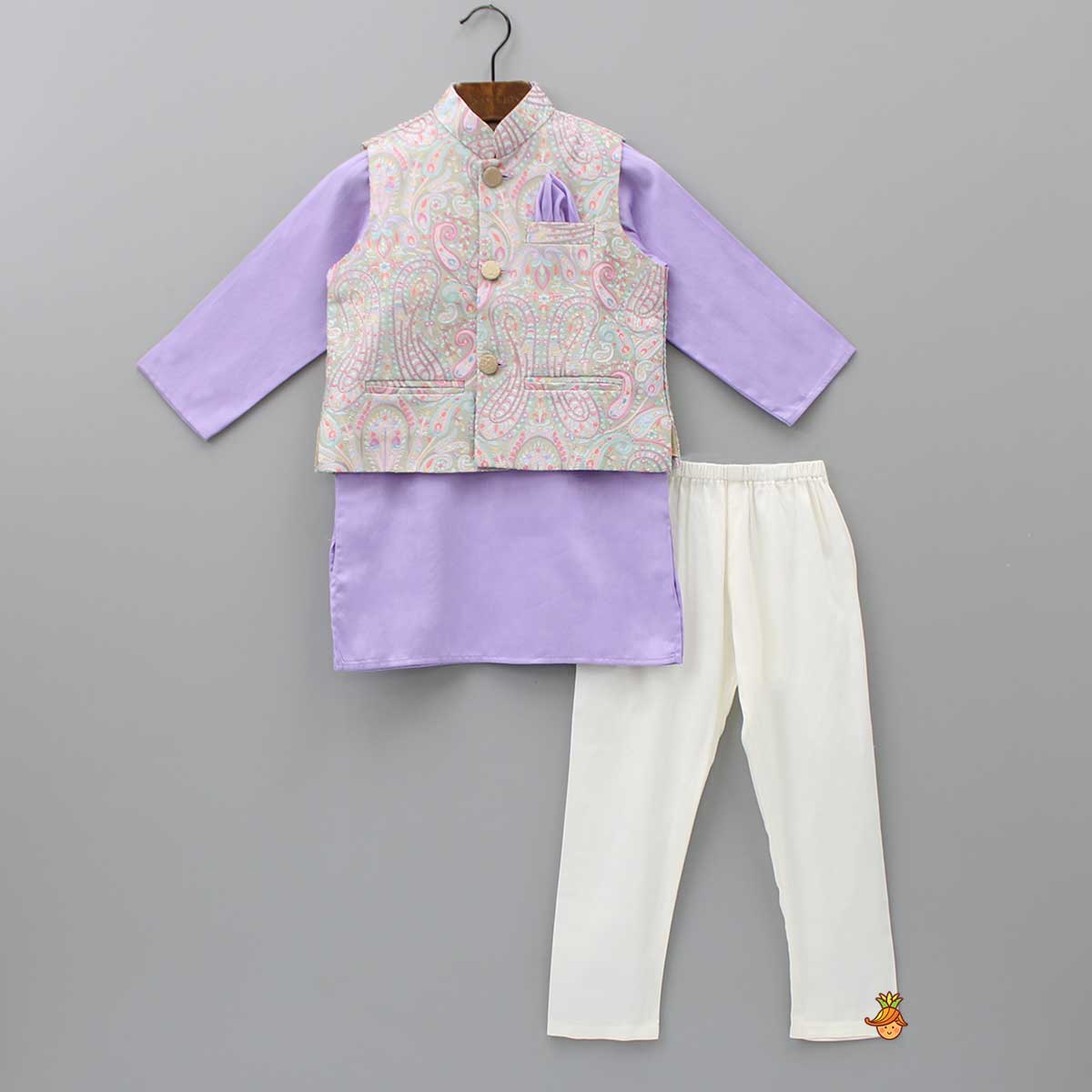 Lovely Lilac Kurta With Embroidered Jacket And Pyjama