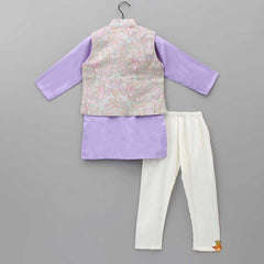 Lovely Lilac Kurta With Embroidered Jacket And Pyjama