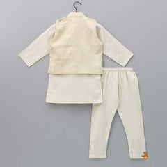Cream Kurta With Embroidered Jacket And Pyjama