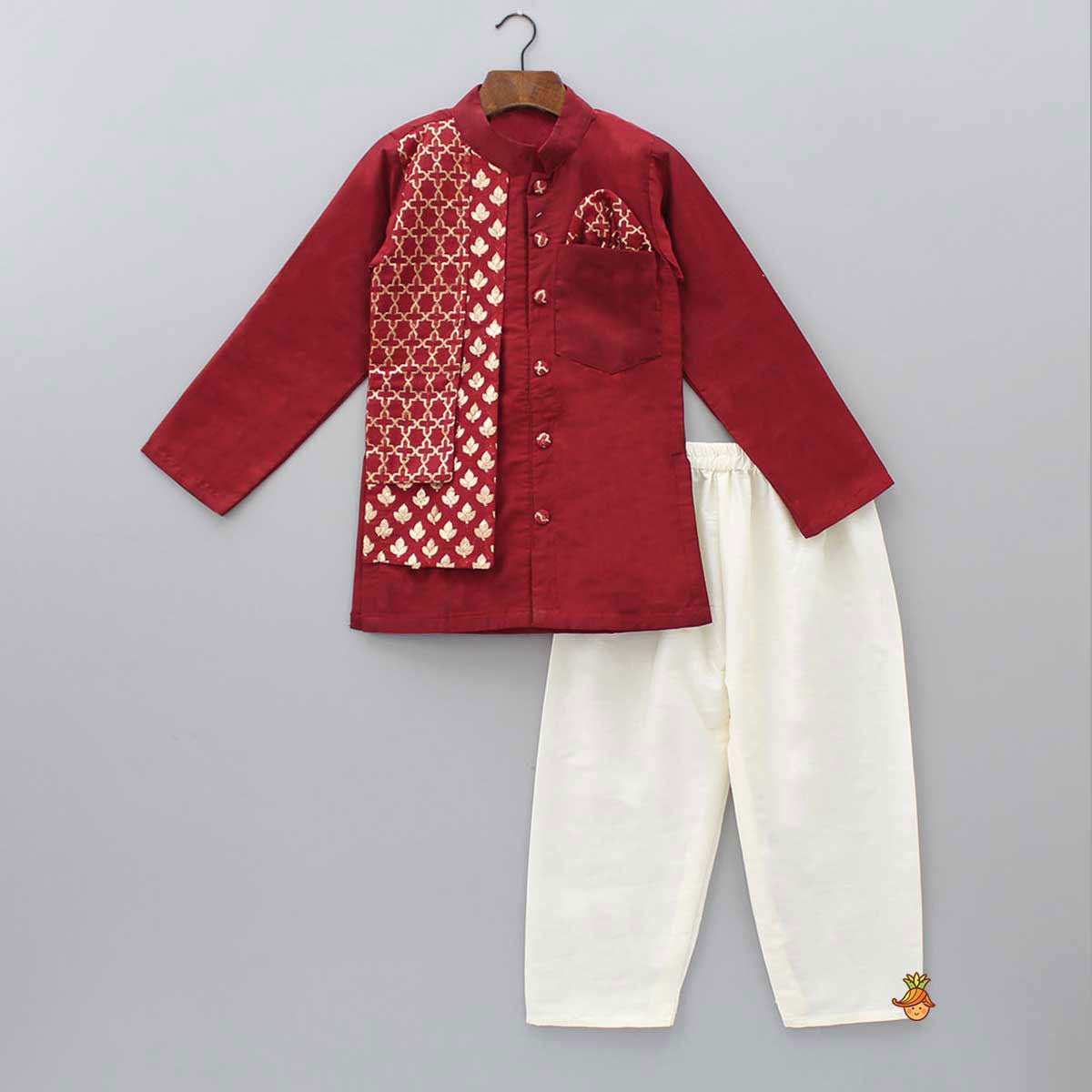 Zari Brocade Layered Flap Kurta And Pyjama