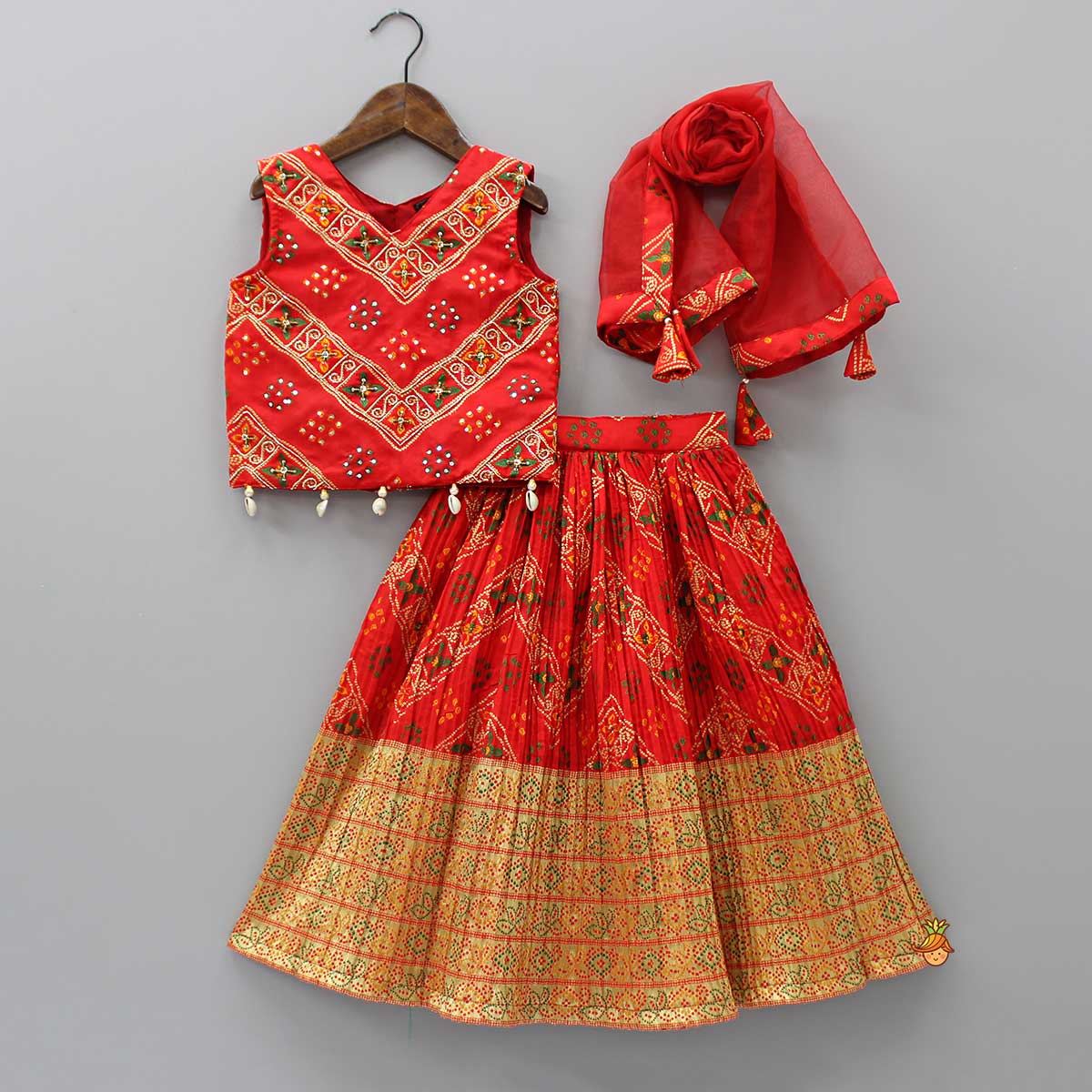 Pre Order: Splendid Sequins Work Red Top And Lehenga With Dupatta
