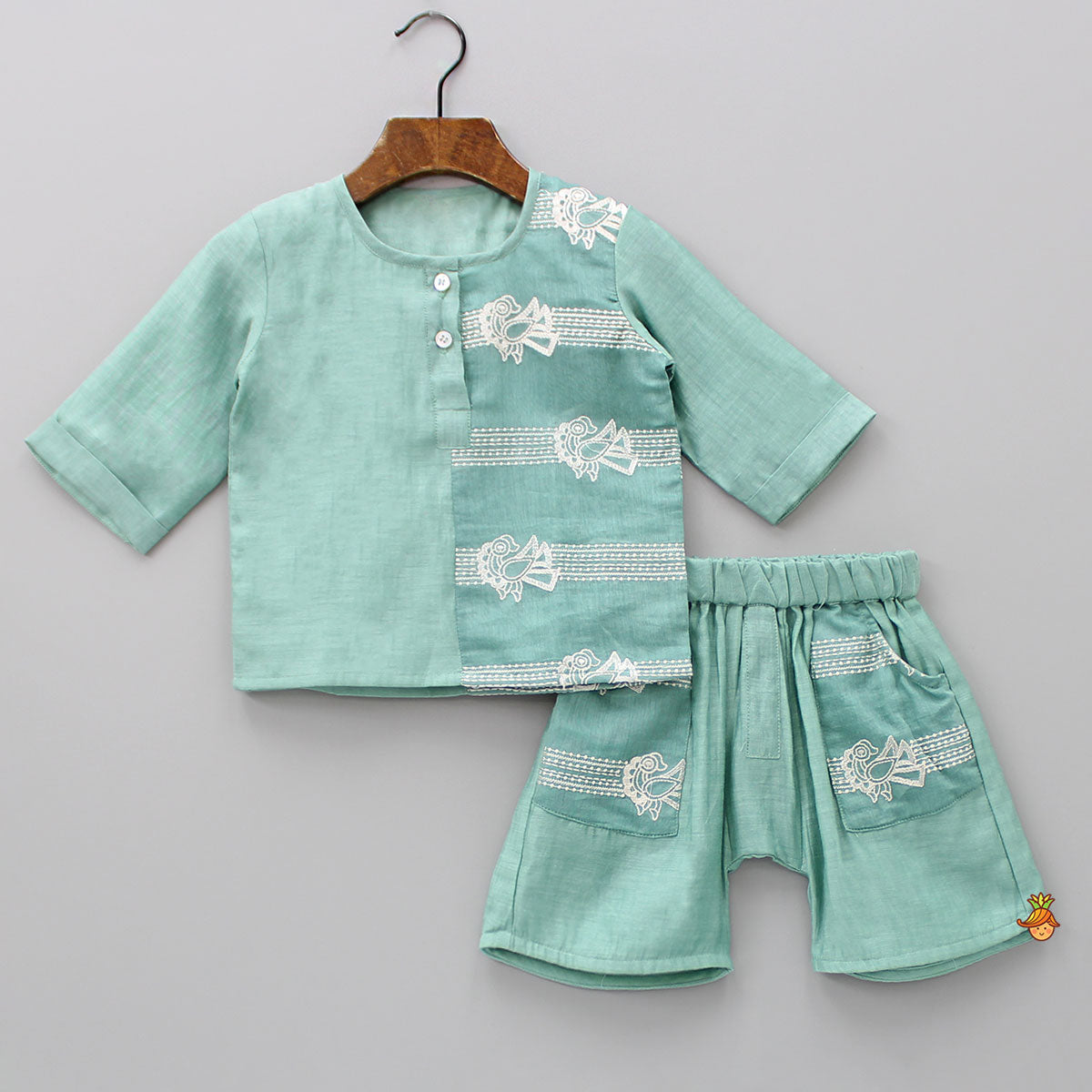 Thread Embroidered Motifs Top And Shorts
