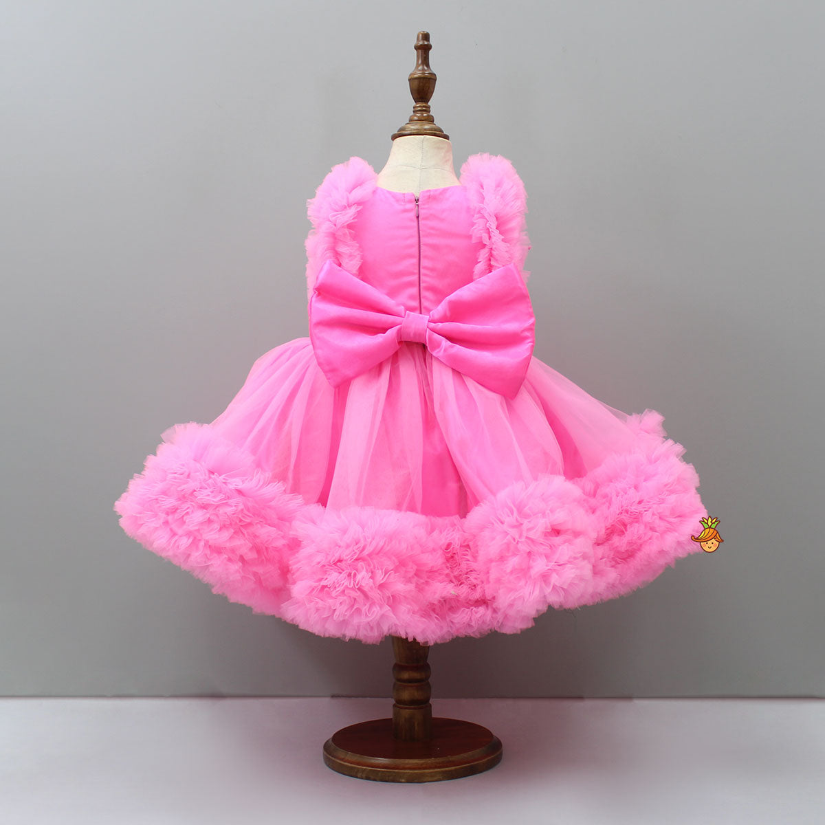 Glamorous Pink Frilled Dress With Detachable Trail And Head Band