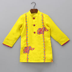 Pre Order: Ethnic Faux Mirror Detailed Yellow Kurta With Pyjama