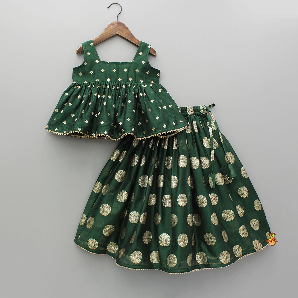 Embroidered Sleeveless Green Peplum Top And Lehenga