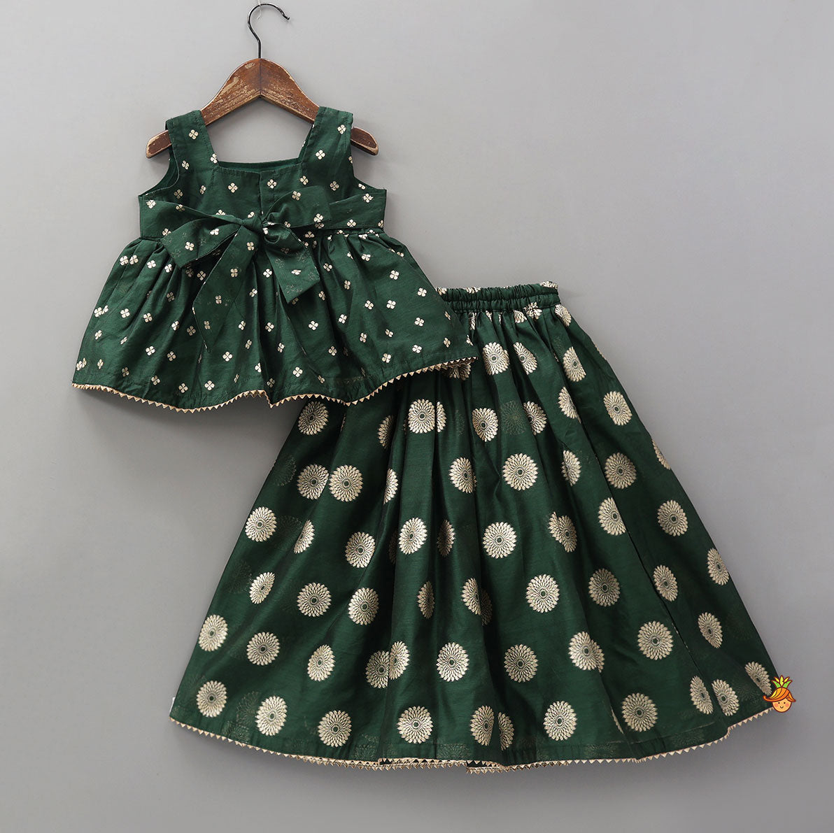 Embroidered Sleeveless Green Peplum Top And Lehenga