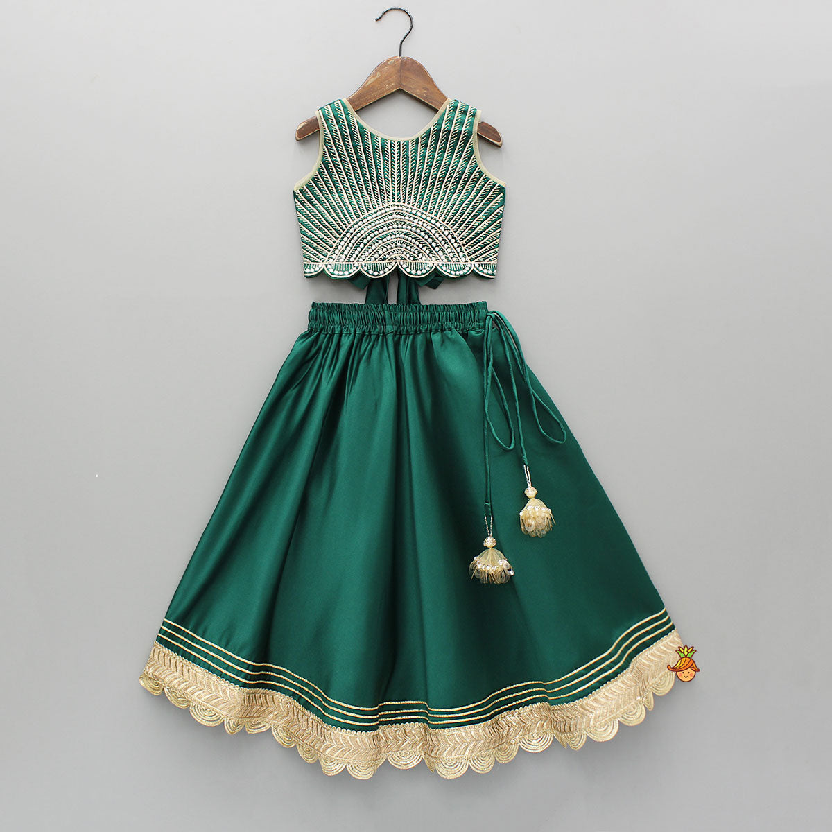 Stunning Scalloped Hem Green Top And Lehenga