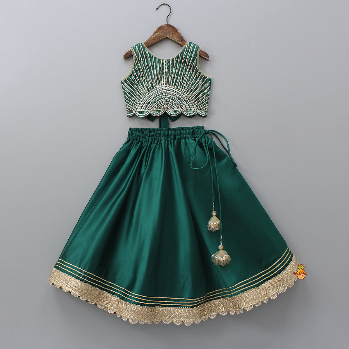 Stunning Scalloped Hem Green Top And Lehenga