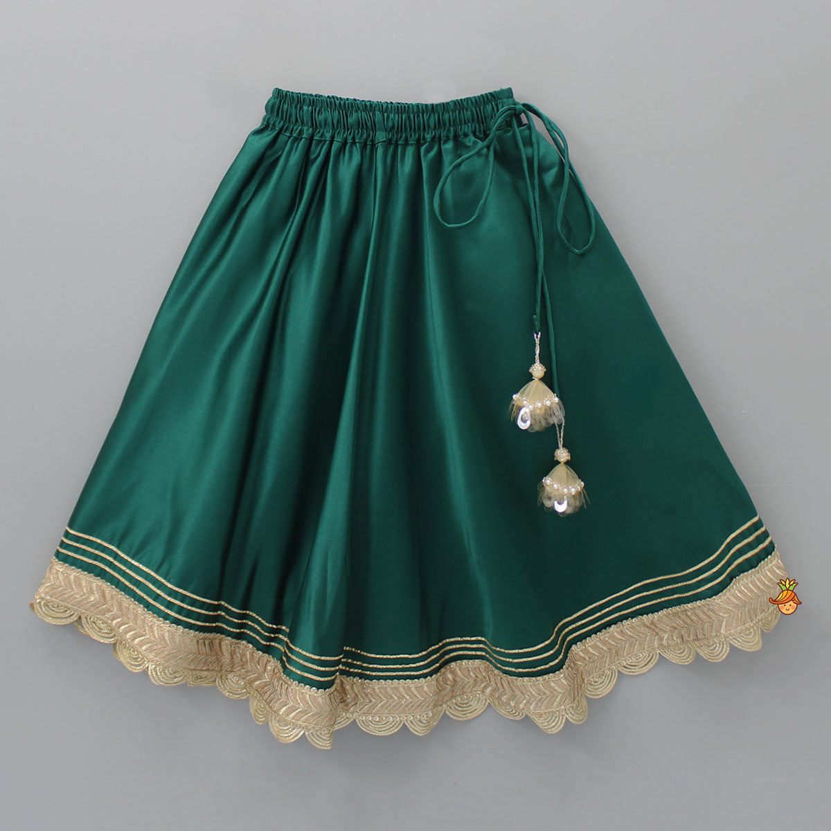 Stunning Scalloped Hem Green Top And Lehenga