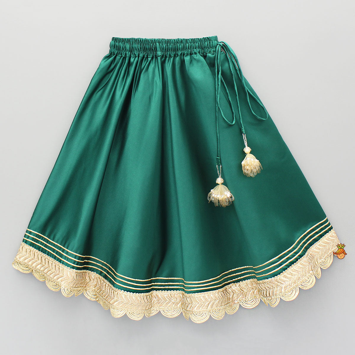 Stunning Scalloped Hem Green Top And Lehenga