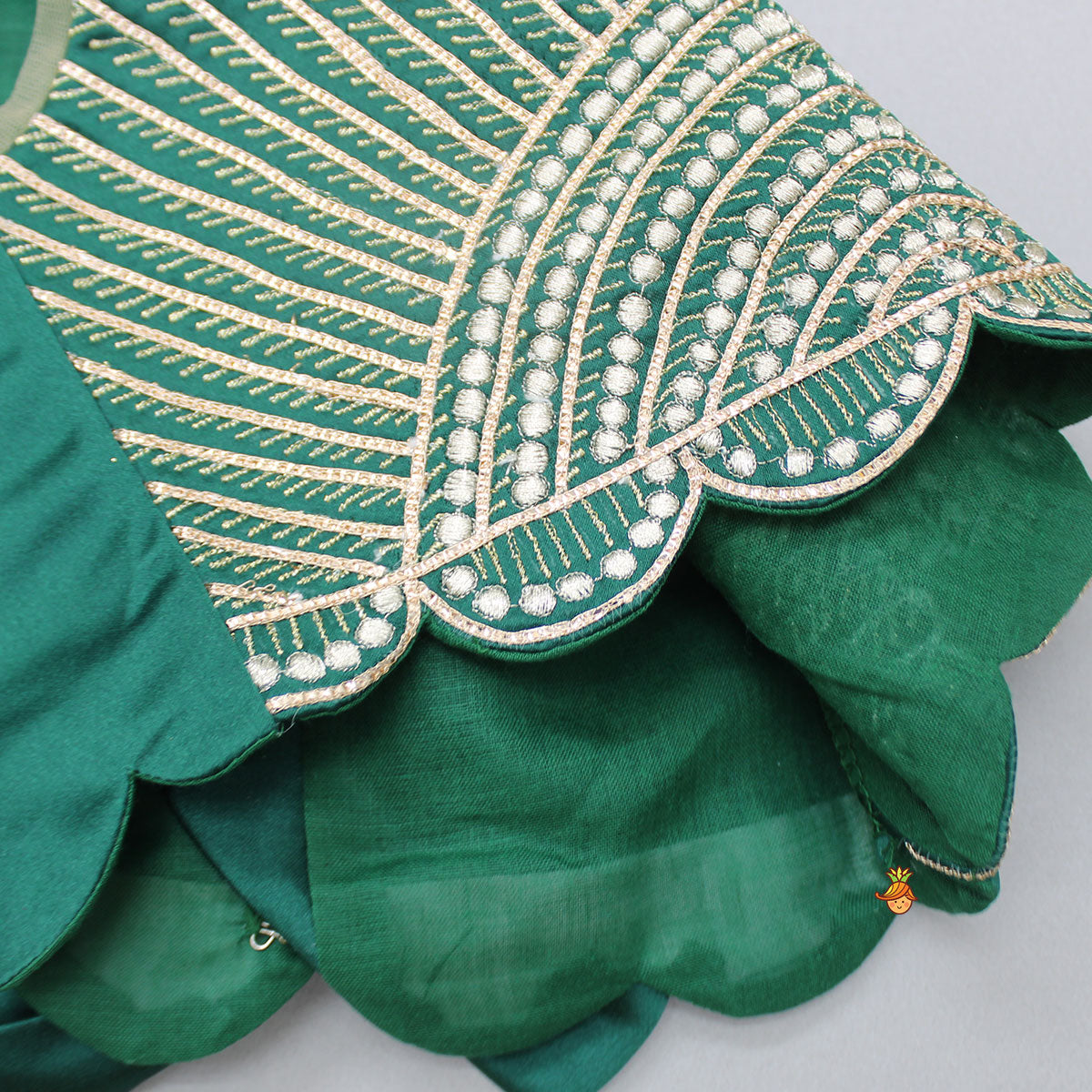 Stunning Scalloped Hem Green Top And Lehenga