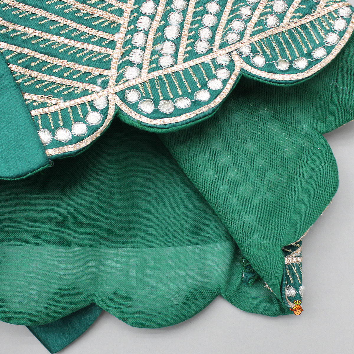 Stunning Scalloped Hem Green Top And Lehenga